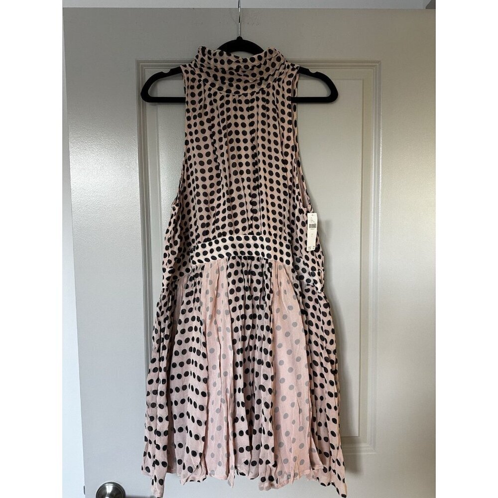 Maeve NWT Sleeveless Mock-Neck Back-Bow Swing Mini Dress Pink Black Large - Picture 3 of 11